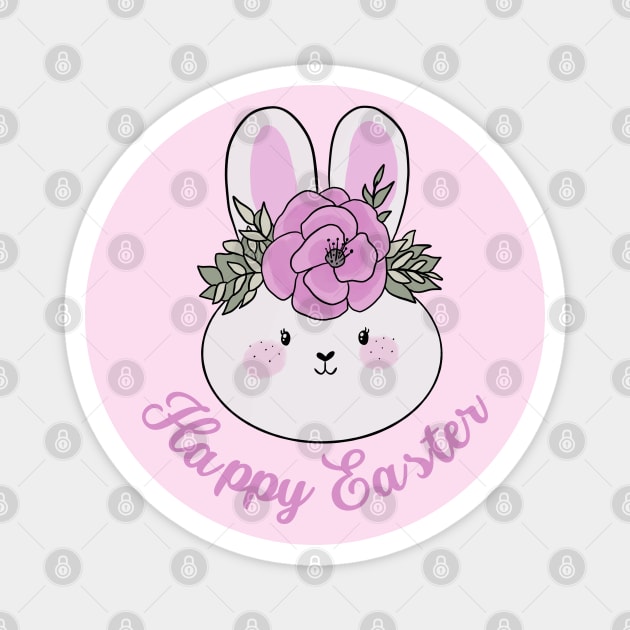 Happy Easter cute easter bunny with a pink flower crown Magnet by Yarafantasyart